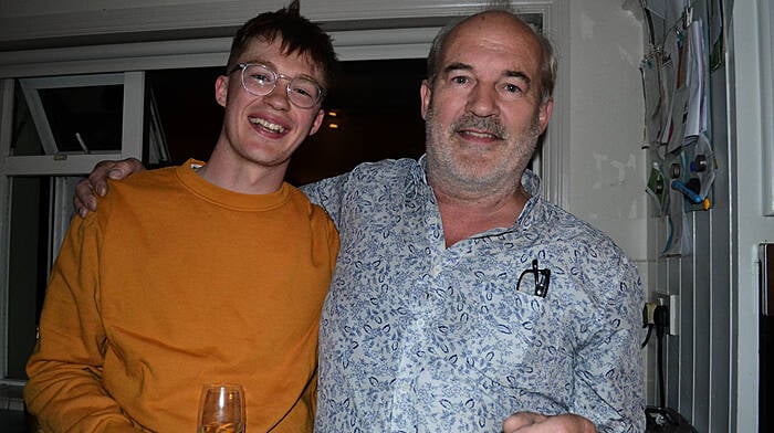 Emily Hegarty's brother Dermot and uncle John Hegarty celebrating the wonderful Olympic  bronze medals that Ireland brought home early on Wednesday morning. Photo: Anne Minihane.