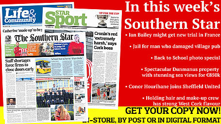 Ian Bailey might get new trial in France; Jail for man who damaged village pub; Back to School photo special; Bandon soccer star Conor Hourihane has joined Sheffield United; The hair and make-up crew working on Holding has a strong West Cork flavour Image