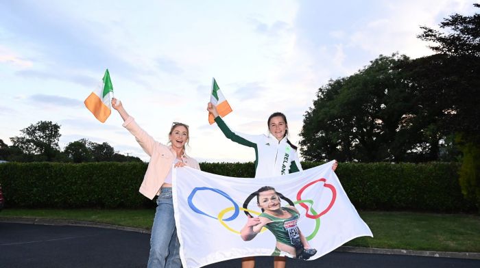 Olympian Phil Healy celebrates at home in Ballineen with her sister Joan after landing back to West Cork on Saturday following her heroics in Tokyo.