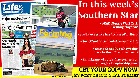 FREE 48-page West Cork Farming magazine; Southdoc service has 'collapsed' in Beara; Sex offender lets gardaí access his info; Major movie planned for Beara Image