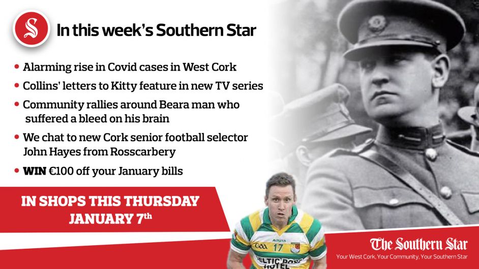 In this week's Southern Star: Alarming rise in Covid cases, Collins' letters to Kitty feature in new TV series & we chat to new Cork senior football selector John Hayes from Rosscarbery Image