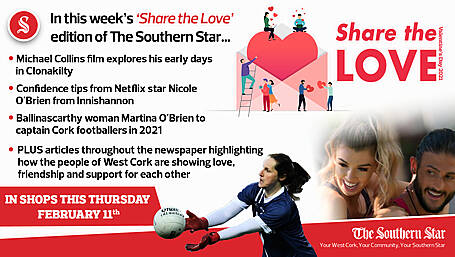 In this week's 'SHARE THE LOVE' edition of The Southern Star: Michael Collins film explores his early days in Clonakilty, Confidence tips from Netflix star Nicole O'Brien from Innishannon & Ballinascarthy woman Martina O'Brien to captain Cork footballers in 2021 Image