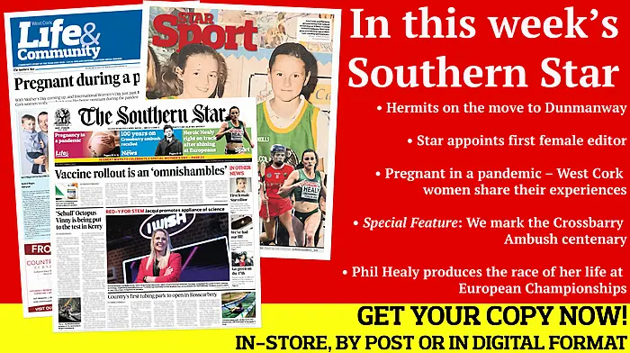 We mark the Crossbarry Ambush centenary; Star appoints first female editor; Hermits on the move to Dunmanway; Sad end to Gordon Elliott's gallop; Phil Healy produces the race of her; Pregnant in a pandemic; Ideas to celebrate Mother's Day Image