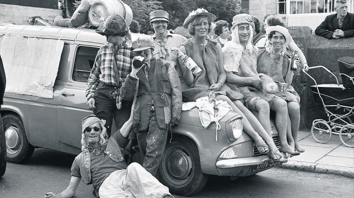 West Cork Rag week participants on the Western Road, Clonakilty  July 1967.