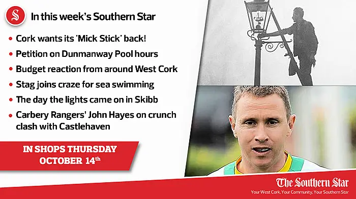 In this week's Southern Star: Cork wants its 'Mick Stick' back, the day the lights came on in Skibb & Carbery Rangers' John Hayes on crunch clash with Castlehaven Image