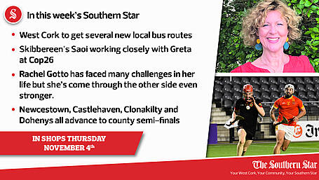 In this week's Southern Star: West Cork to get several new local bus routes, Skibbereen's Saoi working closely with Greta at Cop26 & Newcestown, Castlehaven, Clonakilty and Dohenys all advance to county semi-finals Image
