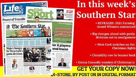 2021 Farming Award winners revealed; Big changes ahead with two garda divisions set to amalgamate; West Cork switches on the Christmas lights; Top award for climate activist Saoi; Clonakilty vow to bounce back; Emma Connolly wonders if Christmas is cancelled before it even starts Image