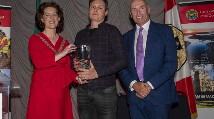 Cllr Ross O’Connell accepting the award for West Cork Women Against Violence
(Photo: Brian Lougheed)