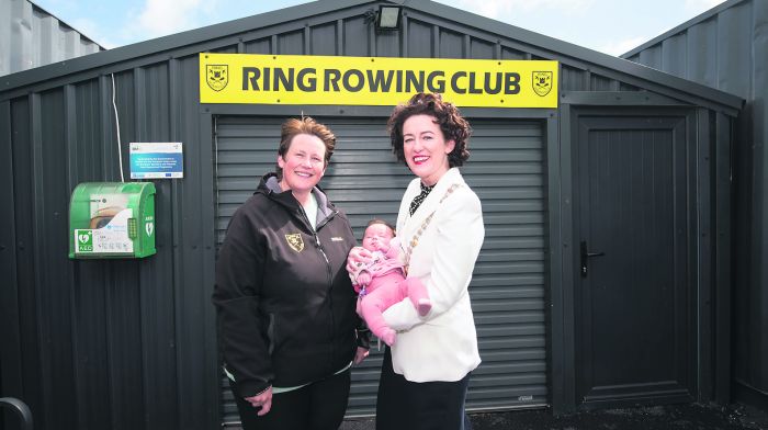 Cork county mayor Cllr Gillian Coughlan with Sharon Hurley,  Ring Rowing Club and Madison Hurley, aged 13 weeks. The  club has benefited from Cork County Council’s community development initiative grant.