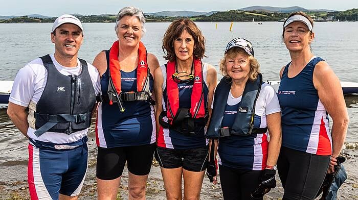 Courtmacsherry coxed Women’s Quad crew consisting of cox Brian Whelton with Catherine Healy, Mary O’Donovan, Anne Walsh and Anna O’Sullivan.