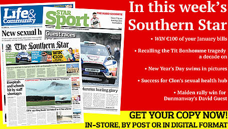 Win €100 off your January bills; Recalling the Tit Bonhomme tragedy; New Year's Day swims in pictures; Baltimore a victim of its own success; Maiden rally win for Dunmanway's David Guest; Success for Clon's sexual health hub Image