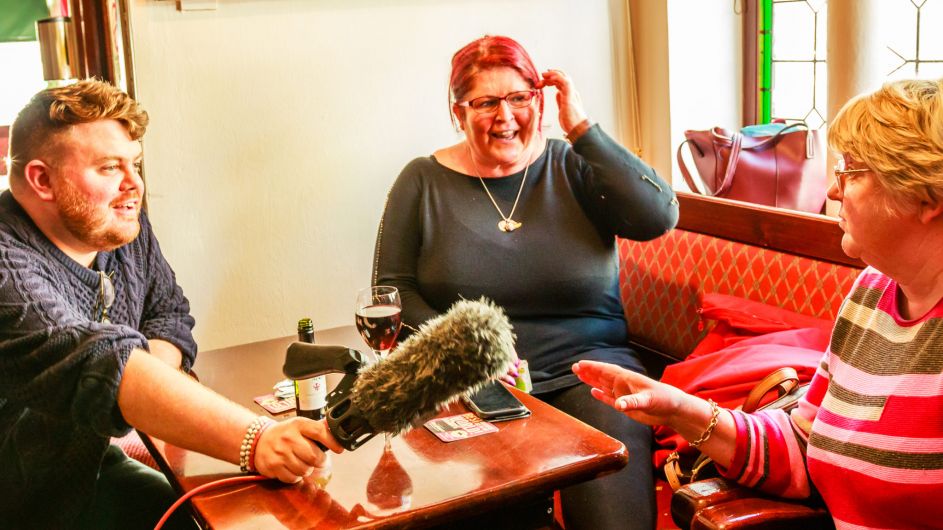 Monica Lynch and Mary Lotty who run Monamar Shipping Agents in Castletownbere being interviewed by Donie O’Sullivan of CNN.
(Photo: Anne Marie Cronin)