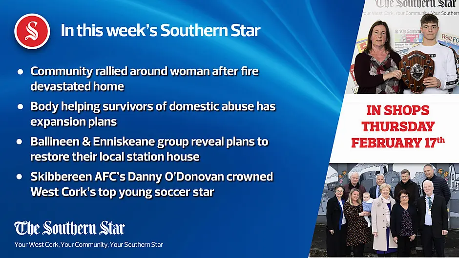 In this week's Southern Star: Community rallied around woman after fire devastated home; Ballineen & Enniskeane group reveal plans to restore their local station house & Skibbereen AFC's Danny O'Donovan crowned West Cork's top young soccer star Image