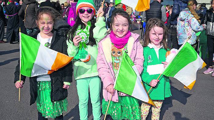 NEWS 17/3/2022 Pictured enjoying the St Patricks day parade at Coppeen Co Cork were local girls Moya Hennessy, Lauren O'Mahony, Aoife Hennessy and Marie O'Mahony. Picture Denis Boyle