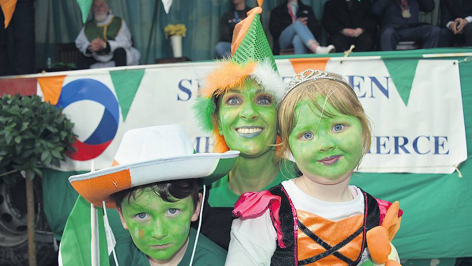 Myles, Iris and Nicola Sheahan having a colourful time at the Skibbereen parade. (Photo: Anne Minihane)