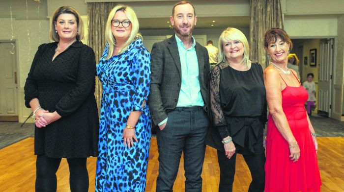 Jeremy Ahern, Kinsale with Deirdre McCarthy, Kinsale; Jennifer Corkery, Belgooly; Helen O’Brien, Kinsale and Sue Noonan, Carrigaline at the launch of Strictly Dancing event in aid of the Kinsale Friary renovation fund in Actons Hotel on November 25th and 26th and December 9th. (Photos: John Allen)