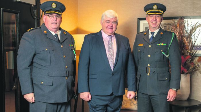 At the dinner to mark Chief Supt Con Cadogan’s retirement from An Garda Siochana in Acton’s Hotel in Kinsale were Barry Hayes, regional assistant chief ambulance officer and Darryl Coen, national assistant chief ambulance officer.                                         (Photo: John Allen)