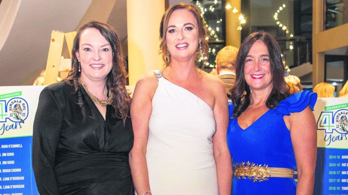 Sarah Jane Larkin, Cara Morris and Mary Marten celebrating 40 years of Kinsale Rugby Football Club at a gala black tie event in the Kinsale Hotel Hotel & Spa.