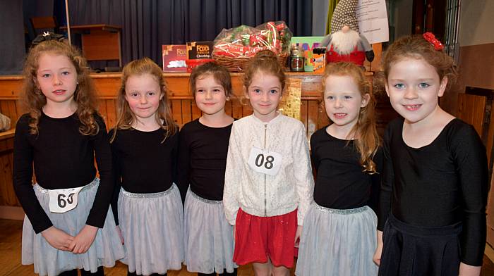 Aifric Herlihy, Aine Lynch, Dolly Lanagan, Siún McCarthy, Lucy Herlihy and Katie O'Sullivan who all danced during the Tadhg MacCarthaigh Scór local round at Caheragh Hall last Sunday afternoon. Photo: Anne Minihane.