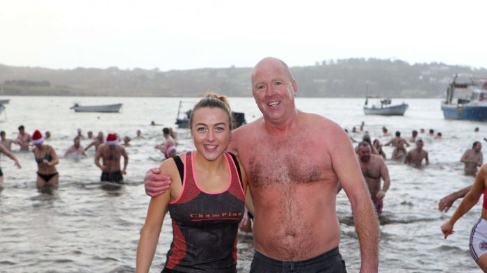 Triona Murphy and her father Denis at Schull’s Christmas Day swim in aid of Cope