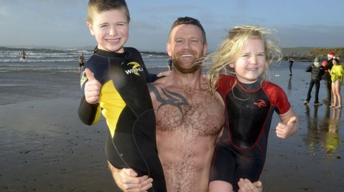 Taking part in the swim at Garrylucas was Jason Doyle from Bandon and his children Archie and Rhea.