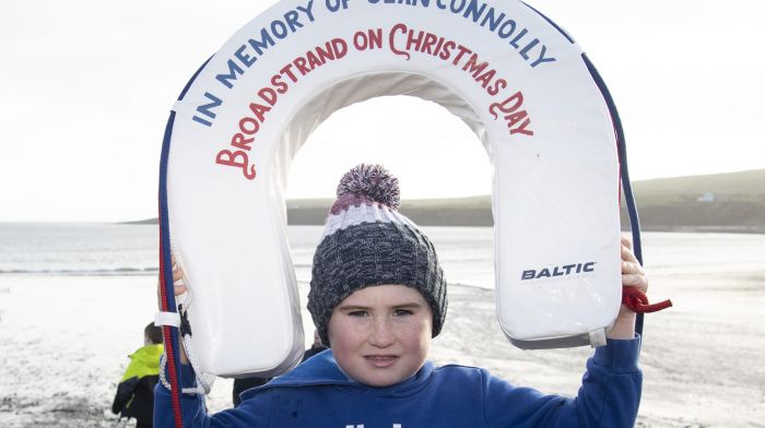 Sean Connolly from Timoleague who took part in the  Broadstrand swim, in memory of his late grandfather Sean, one of the founding members of the swim.