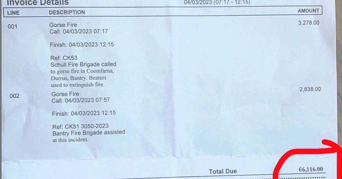 Ballydehob man gets €6k bill for 999 gorse fire call - Vimarsana News