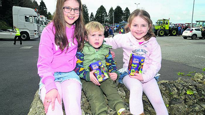 At a Bandon Grammar School tractor run were Taylor O’Driscoll, Joey Wood and Leah Beamish.                           (Photo: Denis Boyle)