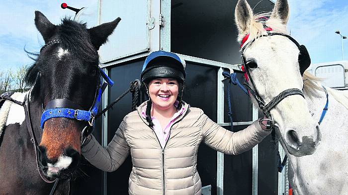 Hannah Willsher, Kilcoe with Blaze and Navy Blue at the Skibbereen Cheval Ride in aid of Skibbereen Day Care Centre last Sunday. (Photo: Anne Minihane)