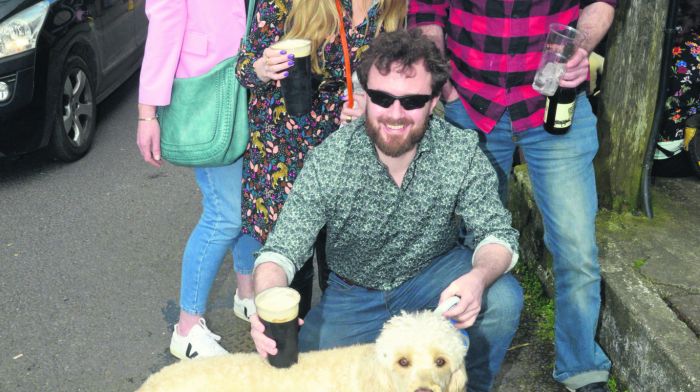 Enjoying Ballydehob Jazz Festival Ann Marie McCarthy, Ruth O’Brien, Paddy Hallahan and Andrew Carroll with Rusty (Photo: Denis Boyle)