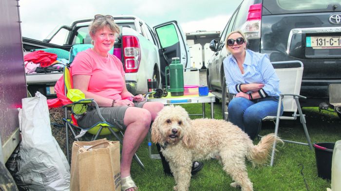 Frances and Colette O’Donovan with Mac the dog, taking a coffee break.  (Photo: David Creedon)