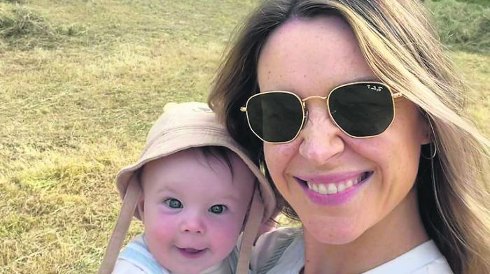 Sadhbh Marron with baby Teddy Hegarty were both on holidays in Schull from Dublin recently. Teddy is son of Damian and grandson of Paddy and Nuala Hegarty, Schull.                      		                 (Photo: Andy Gibson)