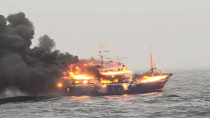 Crew of 15 saved from Spanish boat that went down in flames Image