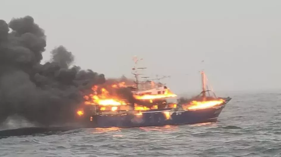 Crew of 15 saved from Spanish boat that went down in flames Image