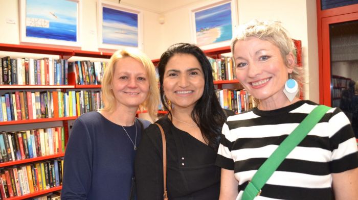 Jo Veasey, Adriana Santos and Nicola McCarthy at the
opening of Maeve O’Neill’s art exhibition To The Sea at Skibbereen Library last Friday evening. (Photo: Anne Minihane)