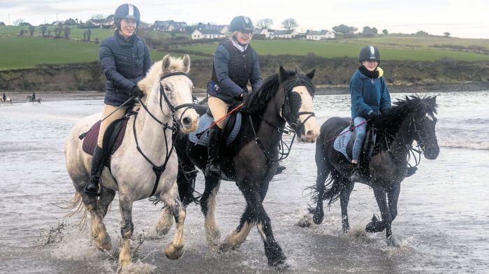 Taking part in the recent Carbery Hunt fun ride at Broadstrand were Denise O’Donovan riding 
Nicholas, Ger Coughlan riding Paddy and Vivienne Draper on Rosie, all from Enniskeane. (Photo: Andy Gibson)