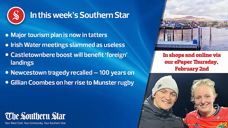 In this week's Southern Star: Major tourism plan is now in tatters; Irish Water meetings slammed as useless; Gillian Coombes on her rise to Munster rugby Image