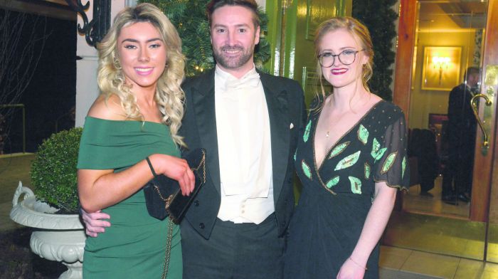 Pictured at the Carbery Hunt Ball at Fernhill House hotel, Clonakilty Co Cork was Lucy Murphy, Bantry Aiden Jennings, Clonakilty and Natalie Field, Skibbereen. (Photo: Denis Boyle)