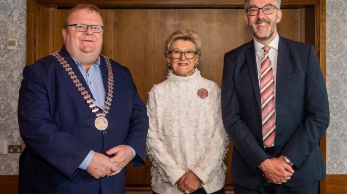 Bantry, West Cork, Ireland. 3rd Feb, 2023. The West Cork Business & Tourism Awards Gala Luncheon was held on Friday last. Hosted and MC'd by comedian Colm O'Regan, 12 awards were up for grabs during the event. Danny Collins; Brigitte Wagner-Halswick and Seán Mahon. Photo: Andy Gibson.