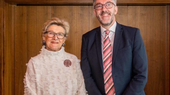 Bantry, West Cork, Ireland. 3rd Feb, 2023. The West Cork Business & Tourism Awards Gala Luncheon was held on Friday last. Hosted and MC'd by comedian Colm O'Regan, 12 awards were up for grabs during the event. Brigitte Wagner-Halswick and Seán Mahon. Photo: Andy Gibson.