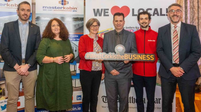 Bantry, West Cork, Ireland. 3rd Feb, 2023. The West Cork Business & Tourism Awards Gala Luncheon was held on Friday last. Hosted and MC'd by comedian Colm O'Regan, 12 awards were up for grabs during the event. The Southern Star team. Photo: Andy Gibson.