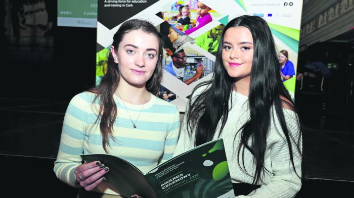 Emma Roycroft and Mona Collins, both from Schull Community College, at the Cork Education and Training Board Leaving Certificate, Leaving Certificate Applied & Student of the Year Awards Ceremony 2022, at City Hall.                       (Photo: Jim Coughlan)