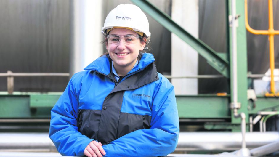 Electrical apprentice Caoimhe Ryan from Carrigaline was at the launch of life sciences firm Thermo Fisher Scientific’s 2023 apprenticeship programme. Delivered in partnership with further education and training agency Solas, applications are open until March 24th. 
(Photo: Darragh Kane)