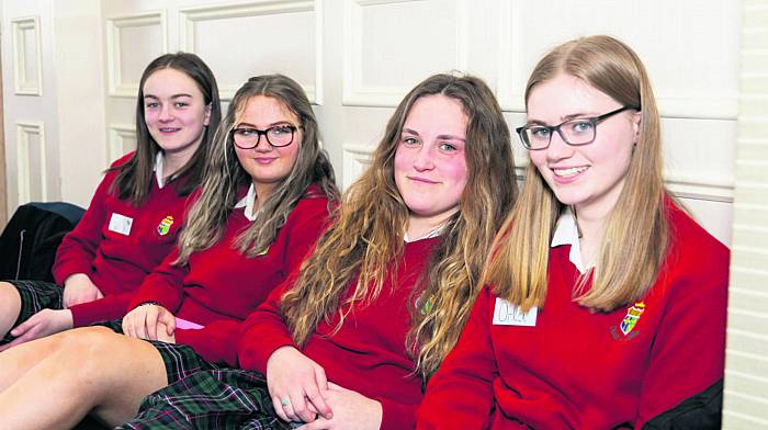 Máire Murphy, Ella McSweeney, Alison Brenan and Orla Ryan from Sacred Heart Secondary School, Clonakilty at the School Enterprise awards run by the Local Enterprise Office Cork North and West, in the Celtic Ross Hotel, Rosscarbery. (Photo: Darragh Kane)