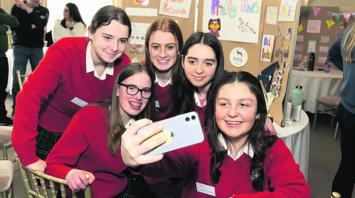 Fellow students Kathlyn McCarthy, Megan McCarthy, Aoibhí Collins, Emma Keohane and Holly McCarthy.   (Photo: Darragh Kane)