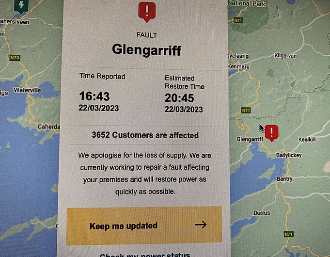 More than 3,500 customers without power in Glengarriff Image