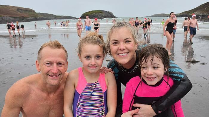 Isobelle and Sadie Mae Nealon with their cousins Eoin and Eila O'Sullivan at the Skibbereen Rowing Club Christmas Day Swim at Tragumna. (Photo: Anne Minihane)