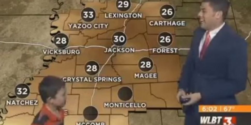 Kid Crashes TV Weather Report...