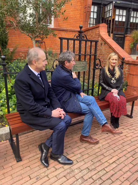 Micheal Martin, Charlie Bird and Karen McGowan at the unveiling