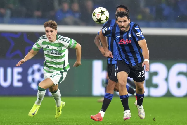 Sead Kolasinac and Maik Nawrocki chase the ball during Atalanta's draw with Celtic